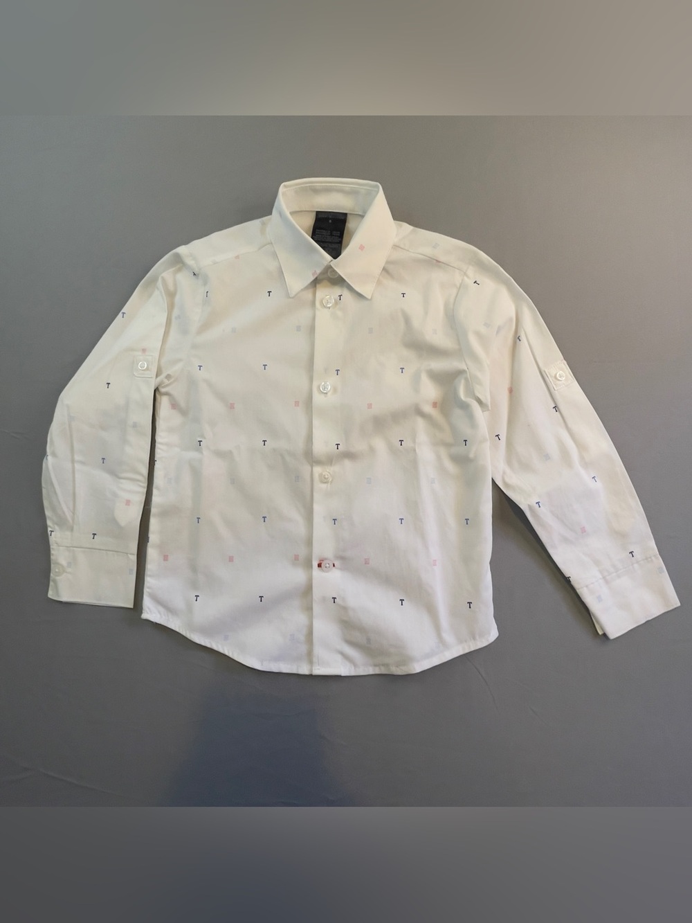 Tommy Hilfiger Boys White Button-Down Shirt with Blue & Pink Micro Logos